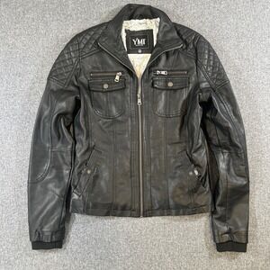 YMI Faux Leather Moto Jacket Sherpa Lined Black Women's Small S Motorcycle‎